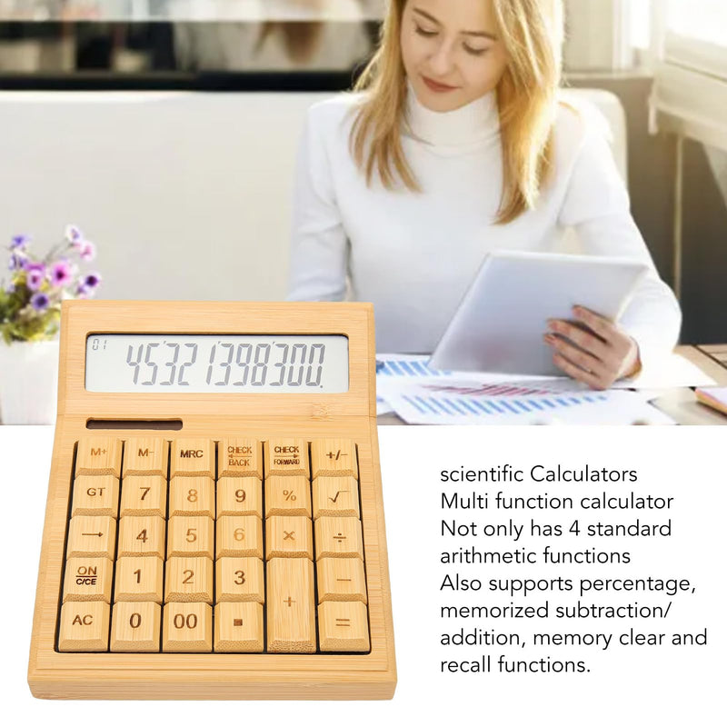 Zopsc Bamboo Calculator, Wooden Solar Calculators with 12 Bit Digital LCD Screen, Basic Standard Function Desk Calculators with 29 Big Buttons for Office Home School Store