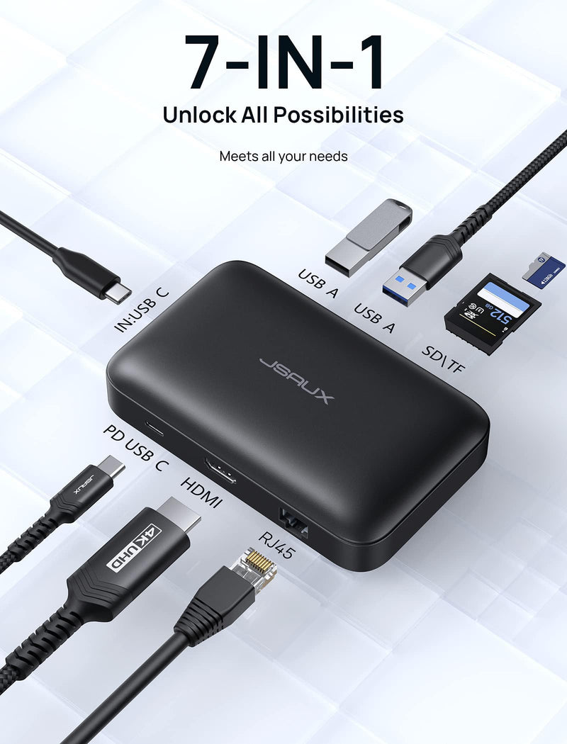 Docking Station, JSAUX OmniCase 7-in-1 USB C Hub with Cable Storage, Support 1000M Ethernet, 4k HDMI, 100W USB C PD, USB 3.0, SD/TF Card Docking Station for MacBookPro/Air, iPad, Chromebook 7 in 1