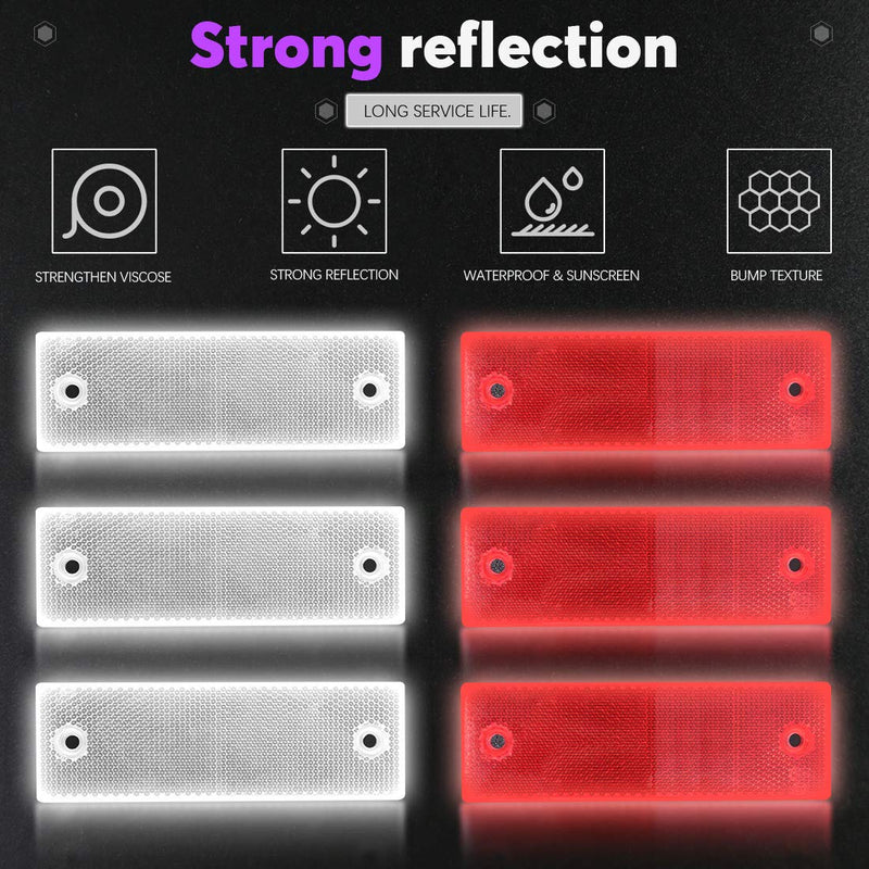 Swpeet 20Pcs Universal Red + White Plastic Rectangular Stick-on Car Reflector Sticker, Door Reflectors Interior Red + White Compatible Warning Plate Adhesive Reflector for Most Car