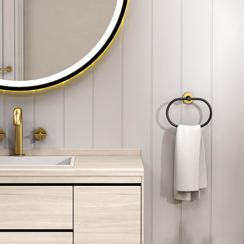 Suyar Towel Ring Gold and Black, Hand Towel Holder for Bathroom, Oval Shape | Stainless Steel, Wall Mounted Oval - Black & Gold