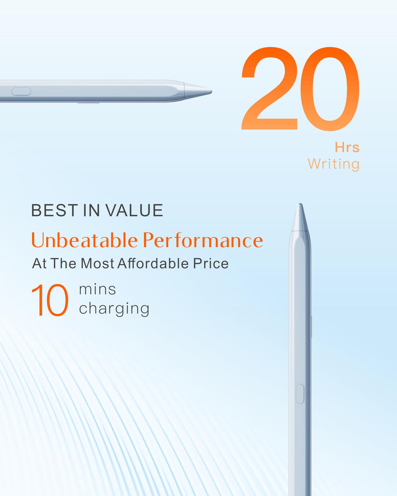 Pencil for Apple iPad 2018-2024, 3X Battery (20H Use, 10 Min Fast Charge), Tilt & Palm Rejection, Stylus Pen for iPad 10/9/8/7/6th Gen, iPad Pro 12.9/11-inch, iPad Air 3/4/5/6, iPad Mini 6(Blue) 20 Hours Blue