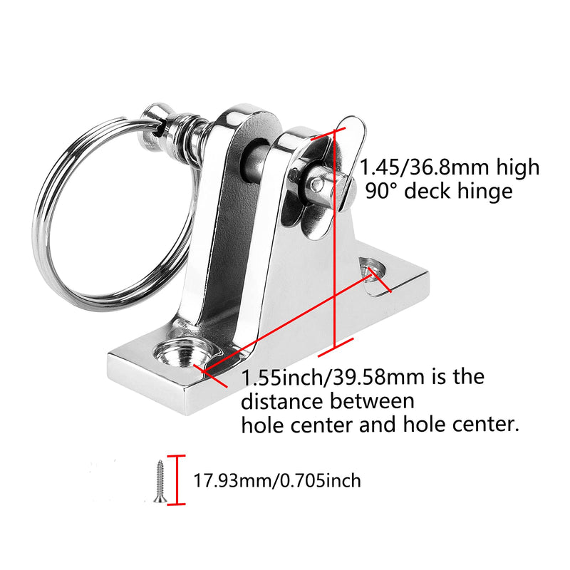 Bimini Top Deck Hinge with Quick Release pin, Bimini Top Fitting Hardware 90° Deck Hinge, 316 Stainless Steel, Installation Screws(4 Packs)