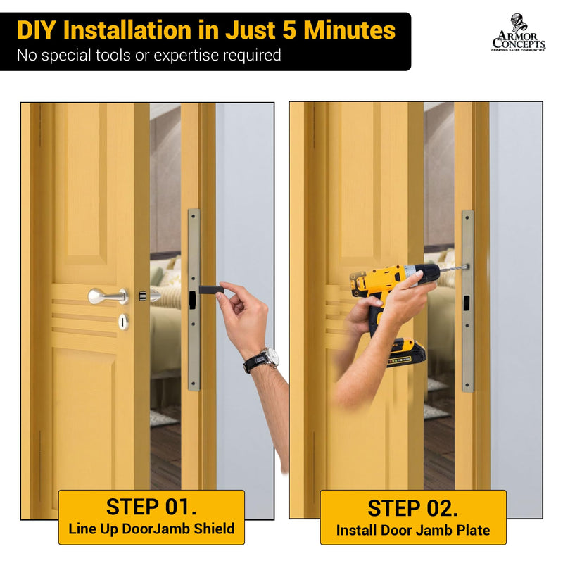 Armor Concepts FIX-A-JAMB 24" Interior Door Jamb Repair Kit – Door Frame Reinforcement, Heavy-Duty 18-Gauge Galvanized Steel, for Bedroom, Bathroom & Closet Doors, Satin Nickel