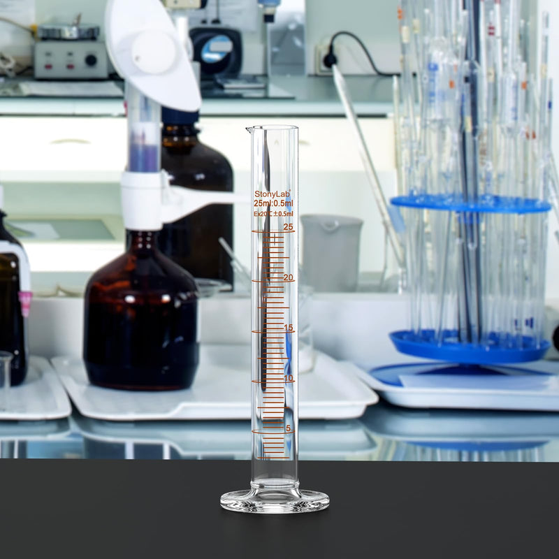 StonyLab 4-Pack Borosilicate Glass 25ml Heavy Wall Graduated Cylinder Measuring Cylinder, 10ml 25 ml