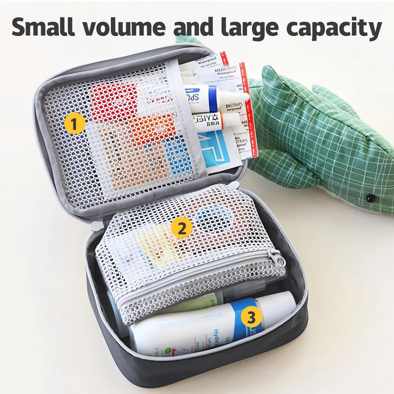 Medicine Bag, Grey Travel Pharmacy Bag, First Aid Bag, Emergency Bag, Empty First Aid Bag, Medicine Bag, Travel, Square Organiser, for Office, Home, Travel (Grey)