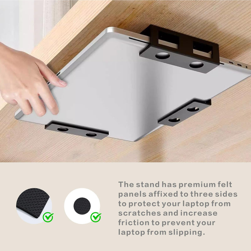 Under Desk Storage Laptop Mount, Under Desk Keyboard Tray with Anti-Scratch Silicone, for Devices up to 1.2" MacBook, Mini (Black) Black
