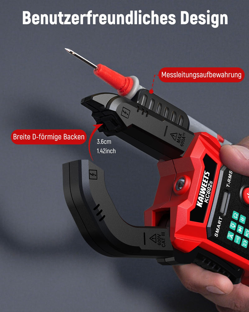 KAIWEETS Current Clamp 600A TRMS, Digital Current Meter with Auto Measurement, 6000 Counts, AC/DC Current & Voltage, NCV, Inrush Current, Resistance, Capacitance, Temperature, Diode & Continuity Test