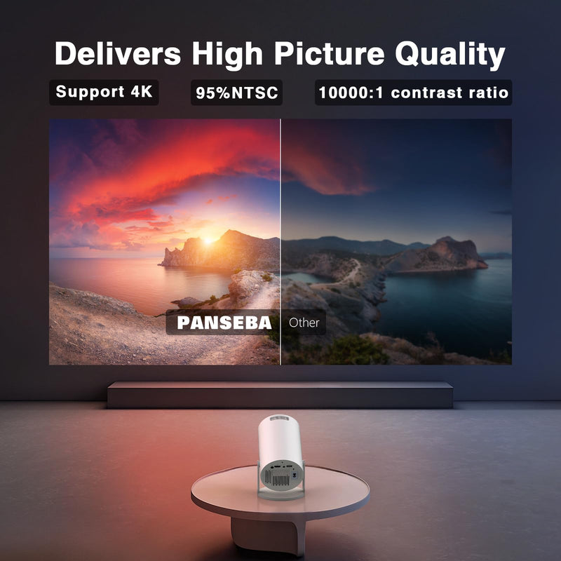 [Electronic Focus with Short Throw] PANSEBA Mini Projector with WiFi 6 and Bluetooth, Auto Keystone Outdoor Movie Projector, Big Screen Home Portable Projector for Phone/TV Stick/Laptop/HDMI WIFI Version