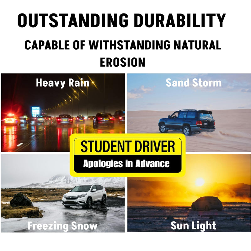 Student Driver Magnet for Car - 2-Pack Reflective Funny Magnetic Bumper Sticker Set - Removable Novice Driver Safety Attention Sign - Weather-Resistant 10 x 3.5 Yellow-black
