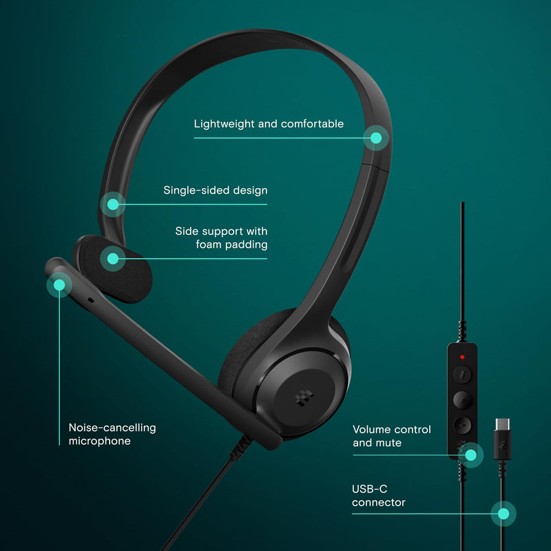 C1 Single-Side USB-C Mono Headset - Unmatched Clarity with Noise-Cancellation, Lightweight Comfort for Professional Use, Chromebook Certified for Optimal Functionality