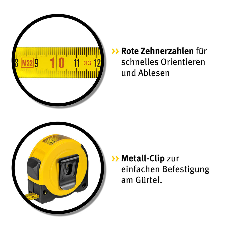 STABILA Pocket Tape Measure BM 150 3M Metric Scale Tape Measure Direct Reading Window Shatterproof ABS Housing Movable Start Hook Belt Clip MID Accuracy