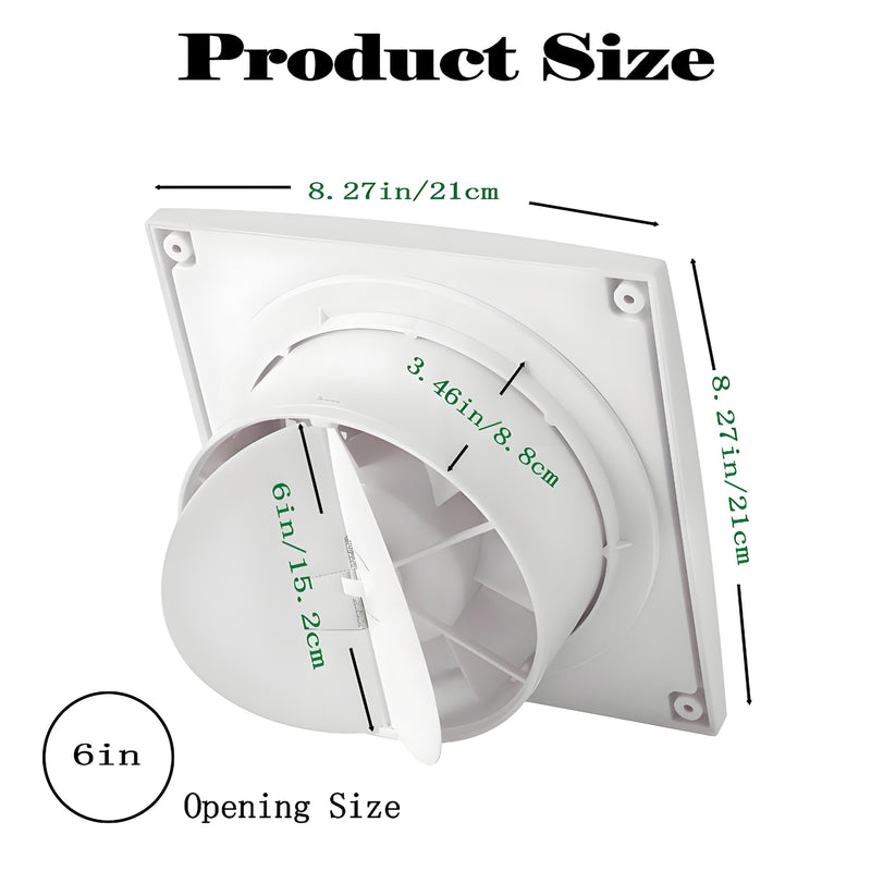 6 Inch Exhaust Fan Bathroom Exhaust Fan with Damper ABS Waterproof Ventilation Fan for Kitchen Garage Bedroom Home Office Ceiling & Wall Mount White