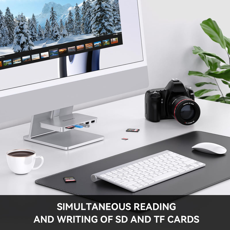 Minisopuru iMac Accessories for i Mac M1/M3/M4, USB C Hub for iMac2021/2023/2024 with USB A/C 10Gbps, SD/TF, iMac Adapter Compatible with iMac24 inch and Studio Display 27 Inches, Silver.