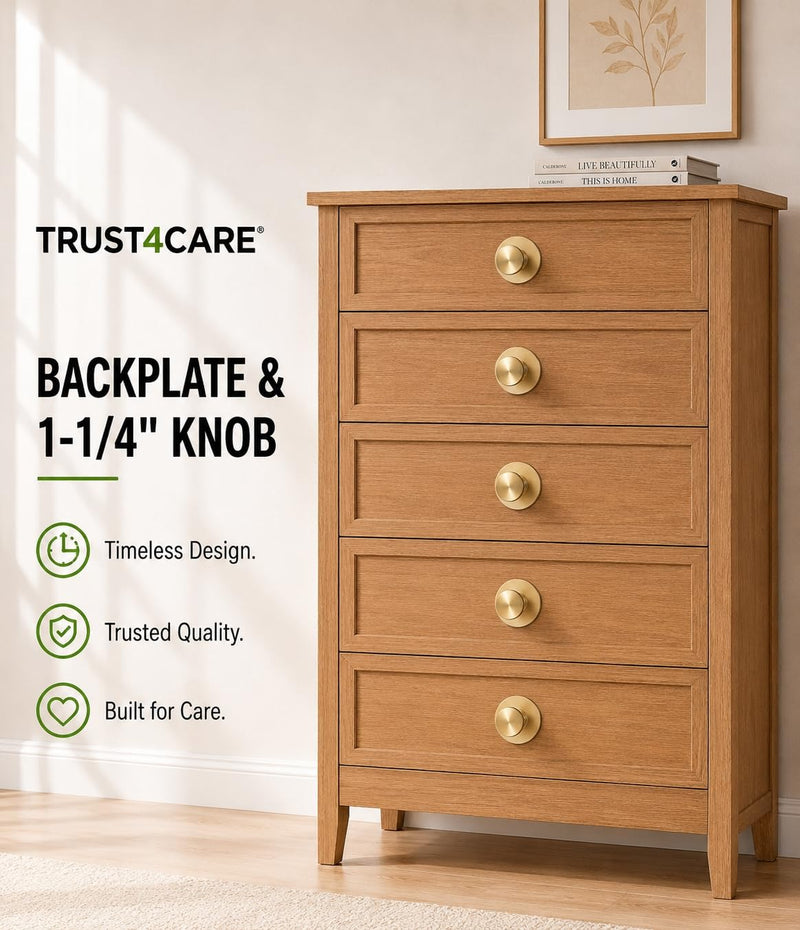 trust4care 8-Pack Brushed Satin Gold Round Large Backplate Rosette Washers of Bifold Cabinet Knob Handles, Thick 2-1/3" Titanium Golden Back Plate Sheets for Pull Doorknobs Set of 8 Brushed Brass