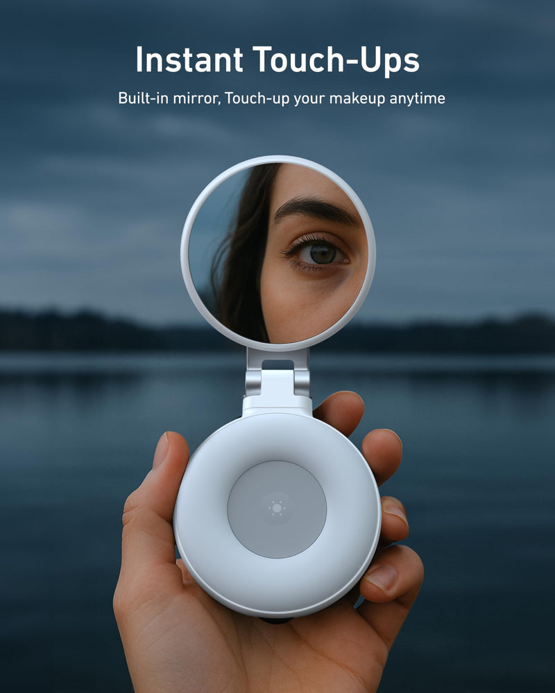 TELESIN C03 Magnetic Selfie Light, Phone Light Compatible with iPhone Magsafe, CRI97 360° LED Selfie Ring Fill Light with Mirror for Selfies/Photography/TikTok/Zoom Calls/Video Conference Silver