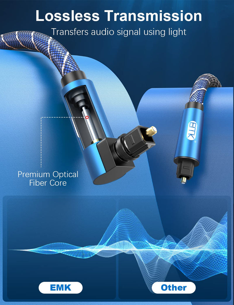 EMK 90 Degree Optical Cable 360 Degree Free-Rotating Fiber Optic Cable Toslink Male to Male Cable for Home Theater, Soundbar, Gaming Console, Speaker(16.5FT/5M) 16.5FT/5M