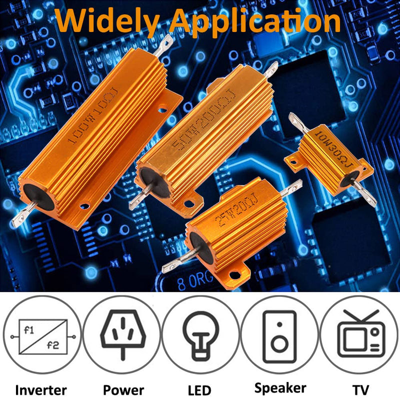 ETOPARS 2 Pcs 10W 10 Ohm 5% Aluminum Housing Wire Resistor Load Resistors Tap Resistor Chassis Mounting Wirewound Golden Housing Resistor 10 Ohm 10W Gold 10W