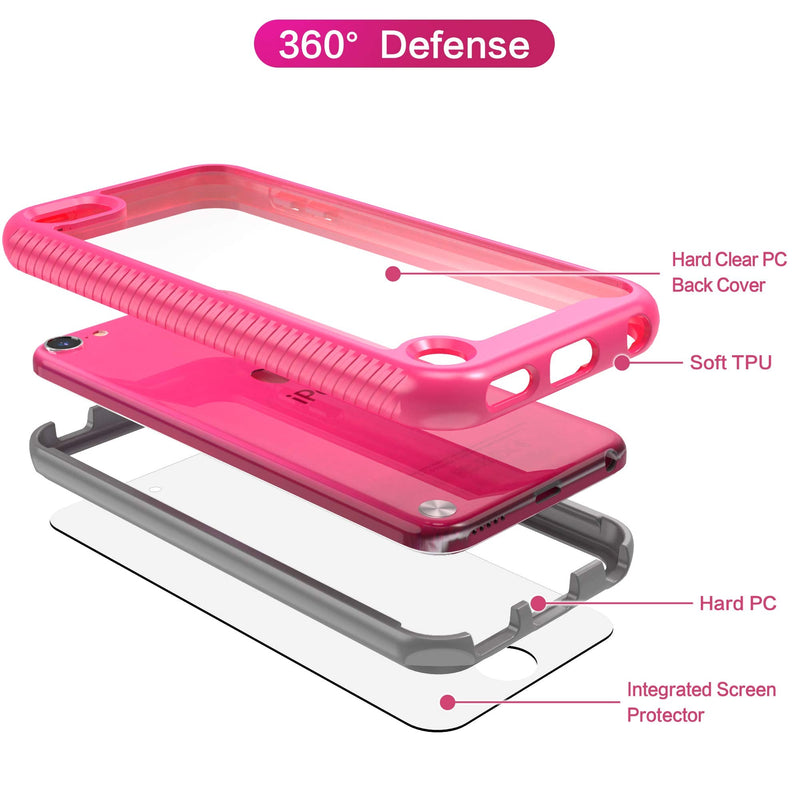iPod Touch 7th Generation Case, 2 in 1 Shockproof iPod Case with 2 HD Screen Protectors, Hybrid Heavy Duty Protection Shock Resistant Cover for iPod Touch 5/6/7th Generation, Rose