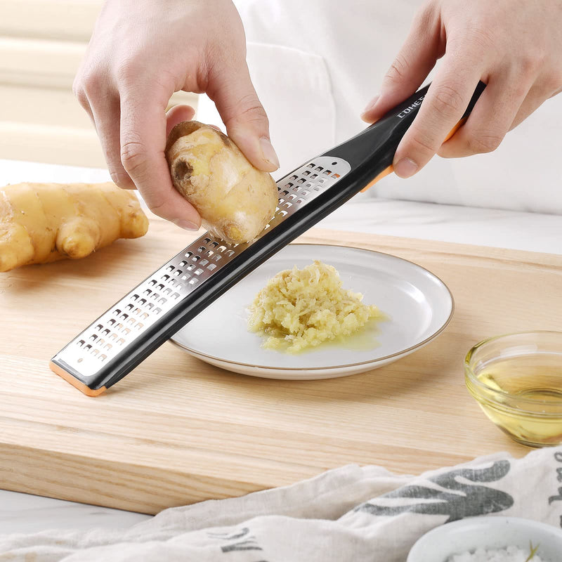 Cohesion Etched Zester & Grater Set of 2 - Kitchen Zester Tool for Lemon, Cheese, Garlic, Ginger, Nutmeg, Chocolate, Fruits, Vegetables - Sharp Premium Stainless Steel Blade with Protective Cover Fine and Coarse Set