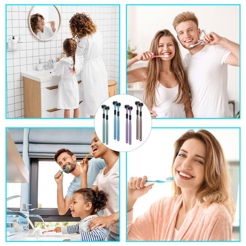 Pack of 8 Three-Head Toothbrush, Three-Sided Toothbrush, Soft Adult Travel Toothbrush Set, All-Round Cleaning 3-Sided Toothbrush for Travel and Home Use