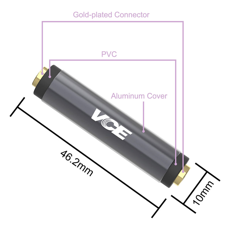 VCE 3.5mm Female to Female Adapter, Gold Plated 1/8 Inch Female to Female Aux Adapter for 3.5mm Audio Cable Extension, 2 Pack, Metal Shielded Housing
