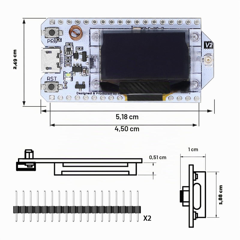 LoRa ESP Module, SX1276 LoRa V2 Board with OLED Display and Antenna, V2 ESP WiFi Bluetooth IOT Board CP2012 868MHz-915MHz for Arduino