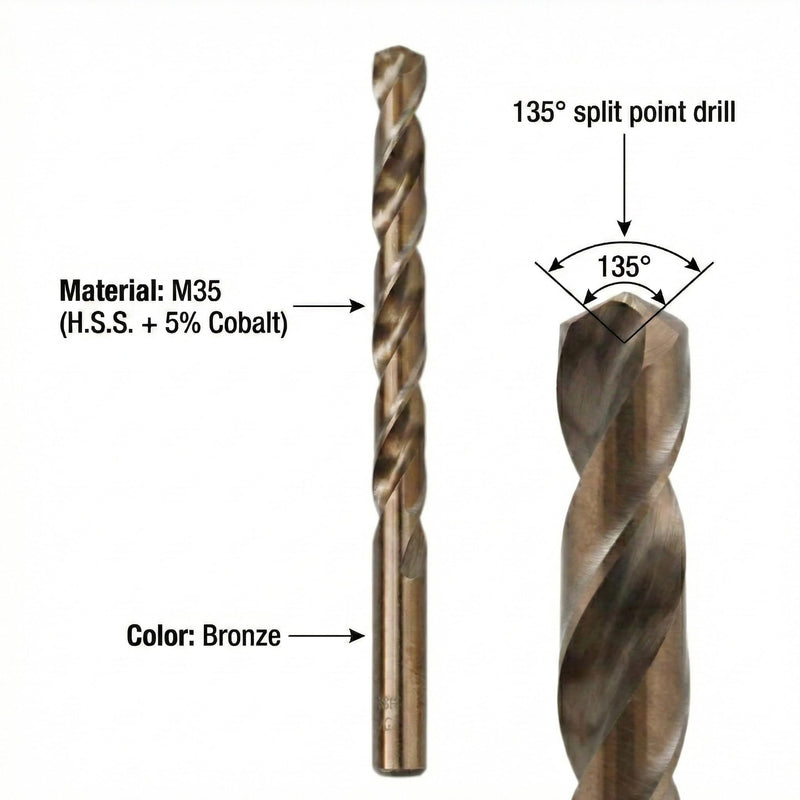 Accusize Industrial Tools M35 H.S.S. Plus 5% Cobalt Metric Drill Set, 135 Deg Split Point, 1 to 10mm by 0.5mm in Plastic Box, 3110-1119 1 to 10mm by 0.5mm, 19 pcs