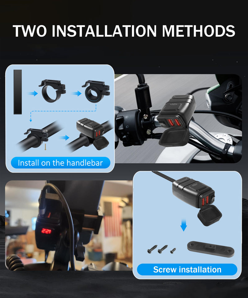 Motorcycle Phone Charger,Motorcycle USB Charger,Car Accessories Motorcycle USB Port with Voltmeter & ON/Off Switch,Motorcycle USB Charger Waterproof,SAE to USB Adapter for Phone,Tablet,GPS