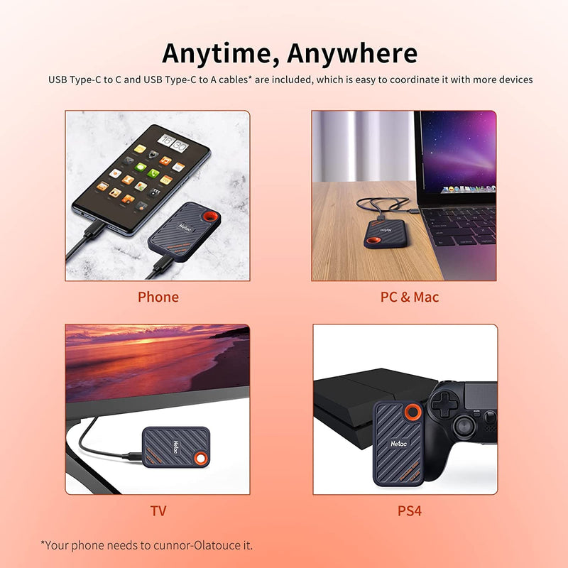 Netac 512GB Extreme Portable SSD External Solid State Drives Up to 2000MB/s Read 1700MB/s Write Speed, USB 3.2 Gen.2 Business Travel Essential Supports Win to Go Dust-Resistant ZX20