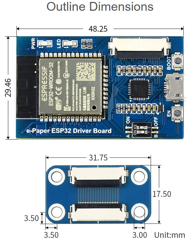 Waveshare Universal e-Paper Driver Board with WiFi/Bluetoth SoC ESP32 onboard Support Various Waveshare SPI e-Paper Raw Panels