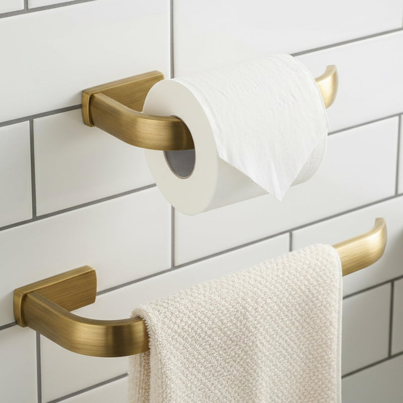 Flybath 2pc Bathroom Accessories Set - Towel Ring and Toilet Paper Holder Antique Brass Wall Mounted, Brushed Bronze Brushed Bronze (Antique Brass)