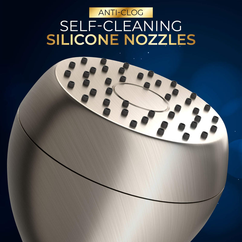 High Pressure Shower Head - Brushed Nickel - Powerful Deluxe Bathroom Showerhead with Strong Spray Stream and Small Silicone Nozzles - Universal Fit Works with High and Low Water Flow Showers-2.5 GPM 2.5 GPM Brush Nickel