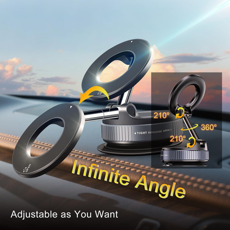 Vacuum Magnetic Suction Phone Holder, Foldable Hands-Free Suction Cup Phone Mount for Car/Gym/Mirror/Smooth Surface, 360° Adjustable Car Phone Holder for Magsafe iPhone 17 Pro Max Air Black