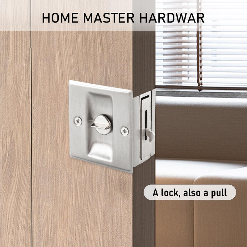 HOME MASTER HARDWARE Privacy Pocket Door Lock Hardware with Pull Replace Old Sliding Door Locks/Solid Brass Pocket Door Privacy Lock 2-3/4”x2-1/2”, for 1-3/8” Thickness Door, Brushed Nickel -2 Pack 2-3/4”x2-1/2” Brushed Nickel--2PACK
