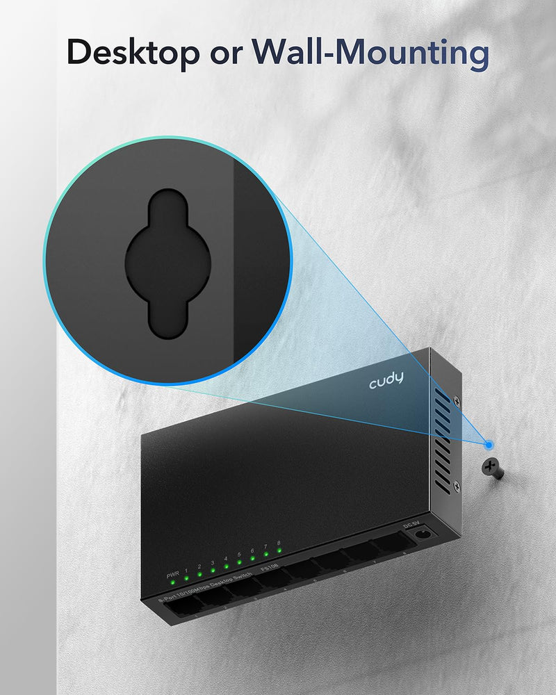 Cudy GS108 8 Port Gigabit Unmanaged Ethernet Network Switch , Ethernet Splitter Plug & Play Fanless Metal Design Shielded Ports Traffic Optimization