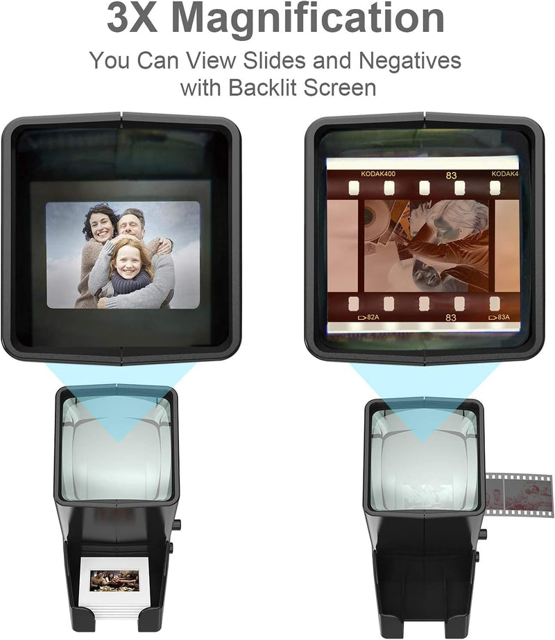 35mm Slide Viewer, 3X Magnification, USB Powered/Battery Operation-for 35mm Slides & Positive Film Negatives (4AA Batteries Included)
