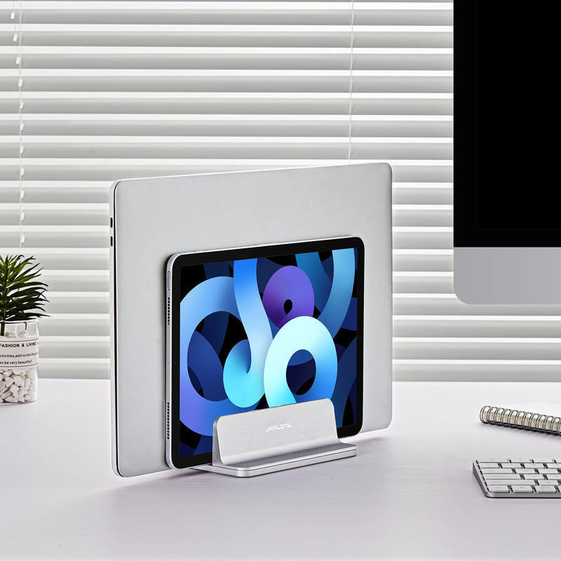 JARLINK Vertical Laptop Stand, Aluminum Laptop Holder Desktop Stand with Adjustable Dock Size (up to 17.3 inches) Compatible with All MacBook/Surface/Dell/Gaming Laptops (Silver) Silver 1-slot