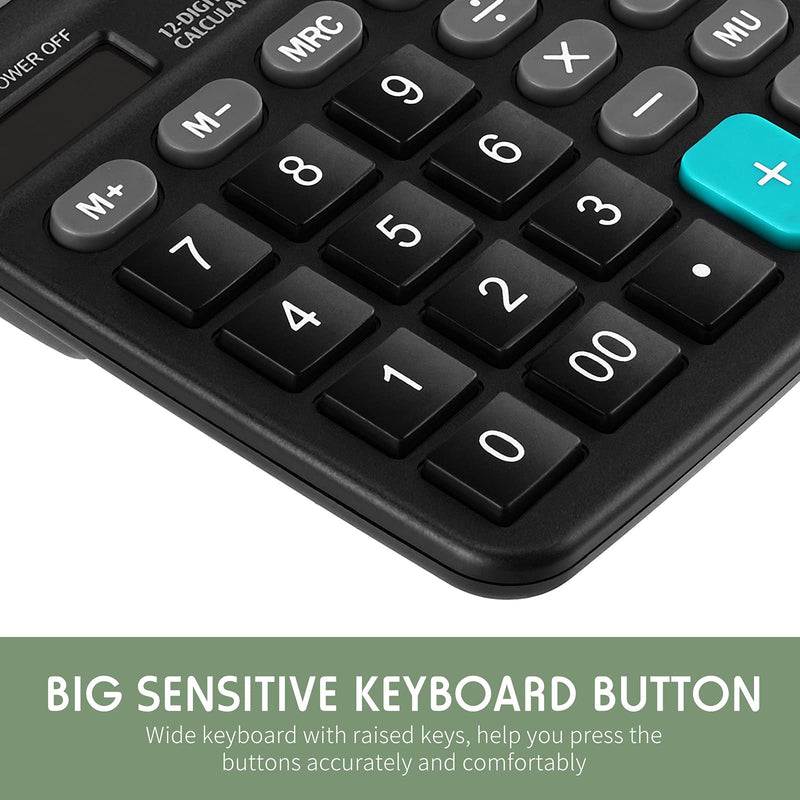 Konohan 8 Pieces 12-Digit Calculator, Solar Basic Desktop Calculator Large Display Electronic Dual Power Handheld for Home Office School(Black) Black