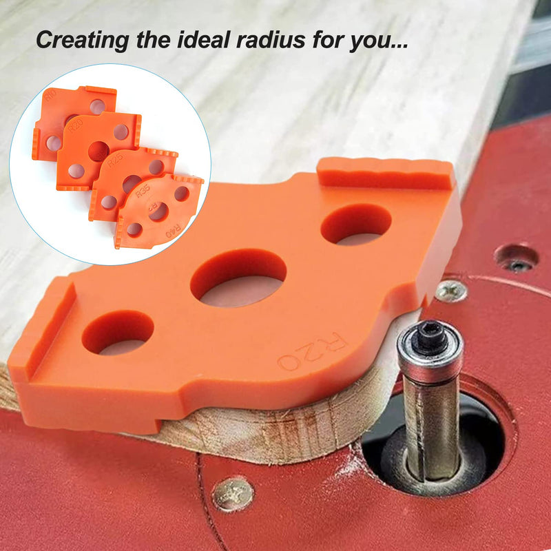 Pack of 4 milling templates for router, radius jig router templates, for hand edge trimmer, engraving machine, woodworking tool (R5 R10 R15 R20 R25 R30 R35 R40) orange