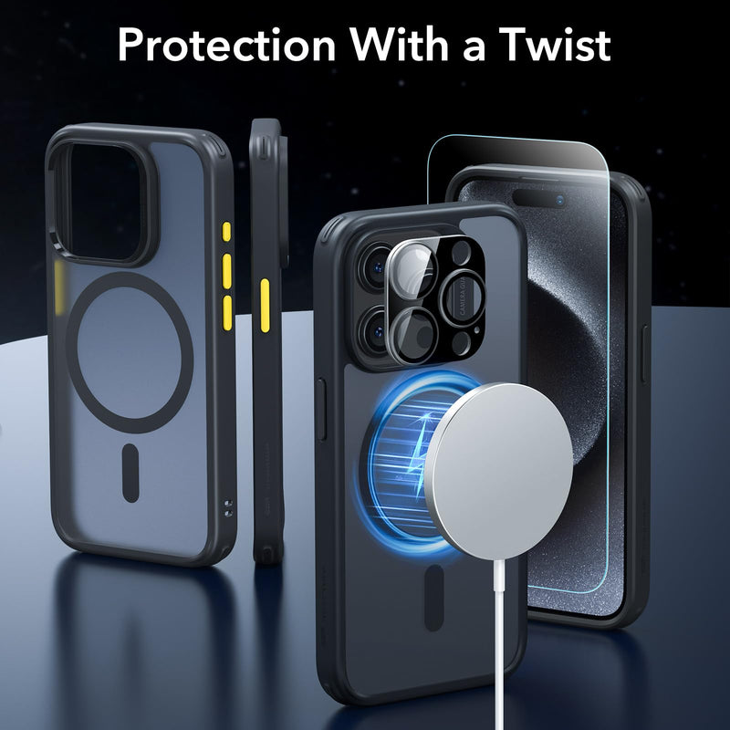 ESR for iPhone 15 Pro Case Set, Translucent Matte Case with Screen Protector, Compatible with MagSafe, Military-Grade Protection, Classic Series, Frosted Black
