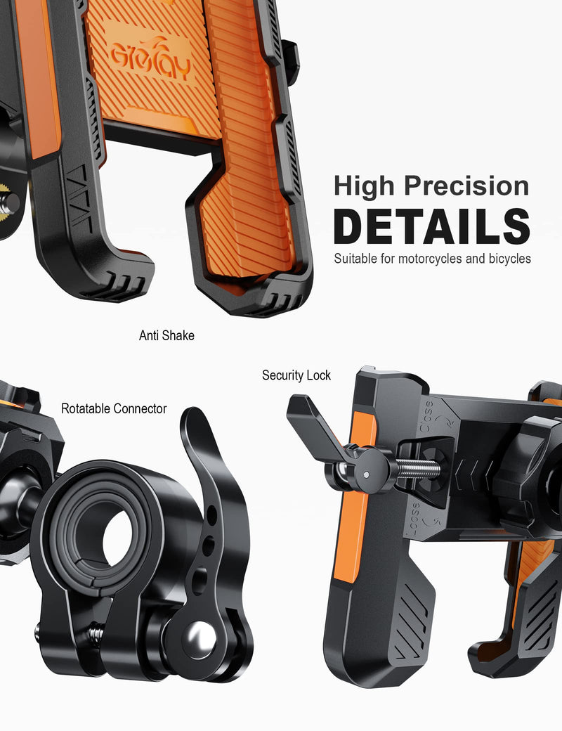 Motorcycle Phone Holder Handlebar Mount Motorbike Phone Holder Rearview Mirror【2 Connection Methods+1S Quick Disassembly】 with 360 Rotate for 4.0-7.0 inch Smartphone