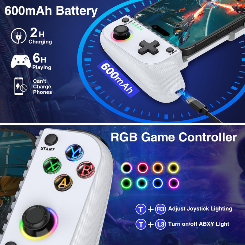 Phone Controller for iphone/Android with Hall Effect Joystick,Upgraded Retractable Mobile Gaming Controller with Case Support,RGB iphone Controller for Gaming Support PS Remote Play,Xbox Game Pass,Steam Link,Call of Duty,Roblox