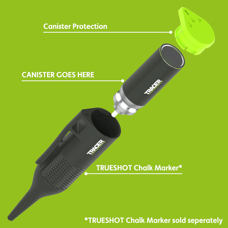 Tracer Trueshot Replaceable Chalk Canisters – Pack of 2 | 250 Shot Capacity Each | High-Vis Green Chalk | Recyclable | Compatible with Trueshot Deep Hole Marker 2 Pack Refills