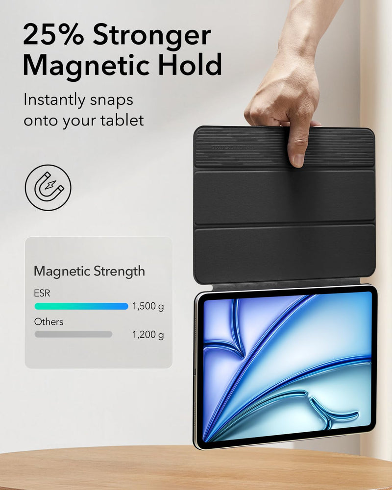 ESR for iPad Air 11 Inch Case M2(2024), iPad Air 6th/5th/4th Gen (2024/2022/2020), Powerful Magnetic Attachment, Slim Trifold Stand Case, Supports Pencil Pro&Pencil(USB-C), Durable Protection, Black