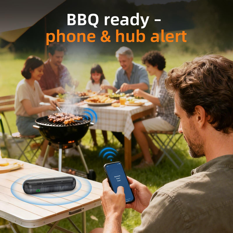 Smart Bluetooth Wireless Meat Thermometer, 800FT Remote Monitoring,Up to 72 Hours of Power, Dual Alarm, Accurate ±0.9°F Food Thermometer for Oven, Grill, Smoker, BBQ, Turkey, Stocking Stuffers for Men BlackGrey