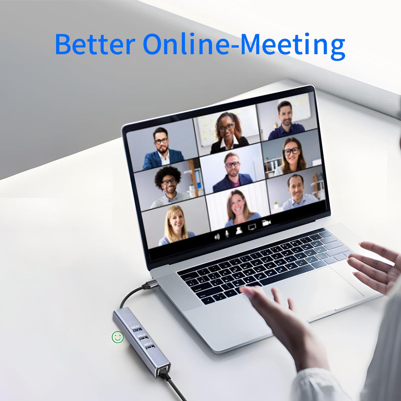 USB-C to Ethernet Adapter, 3-Port USB 3.0 Hub with RJ45 10/100 Ethernet Adapter(2X USB2.0 and 2xUSB3.0) Aluminum Network, Compatible with iMac, PC, Chromebook Laptops, C