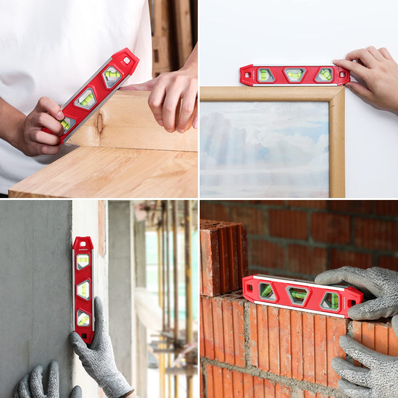 WORKPRO spirit level magnetic 23 cm, mini spirit level torpedo spirit level with 3 levels 45°/90°/180°, impact-resistant block level, aluminum frame, strong magnet, can be read from above, for construction professionals