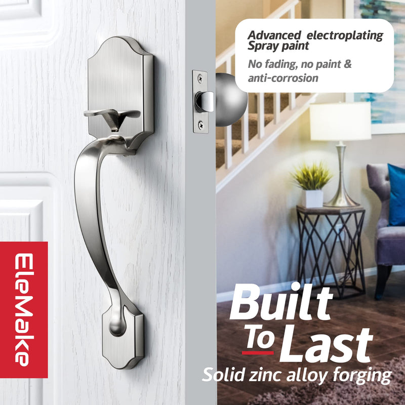 Voltstorm Lower Half Front Entry Handleset with Knob - Front Door Handle 304 Stainless Steel Silver Exterior Door Handle Lock Set