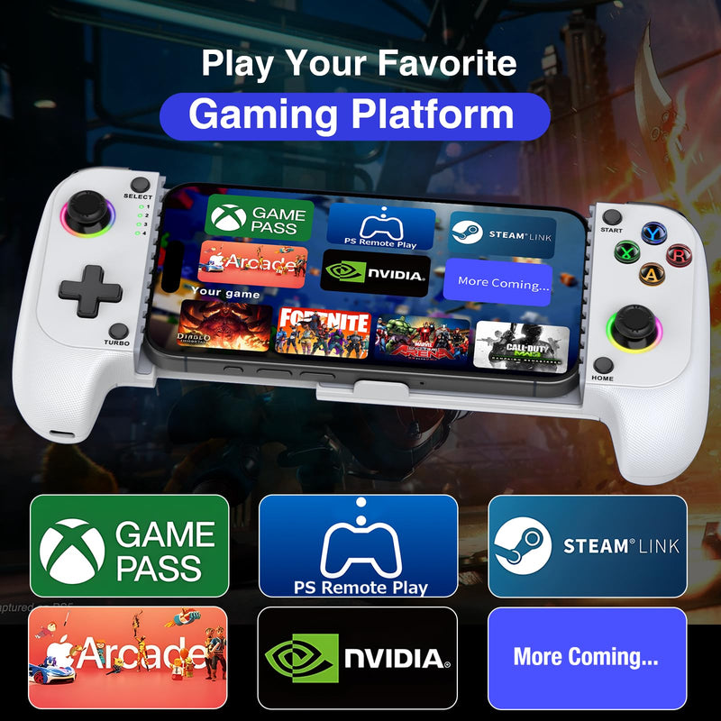 Phone Controller for iphone/Android with Hall Effect Joystick,Upgraded Retractable Mobile Gaming Controller with Case Support,RGB iphone Controller for Gaming Support PS Remote Play,Xbox Game Pass,Steam Link,Call of Duty,Roblox
