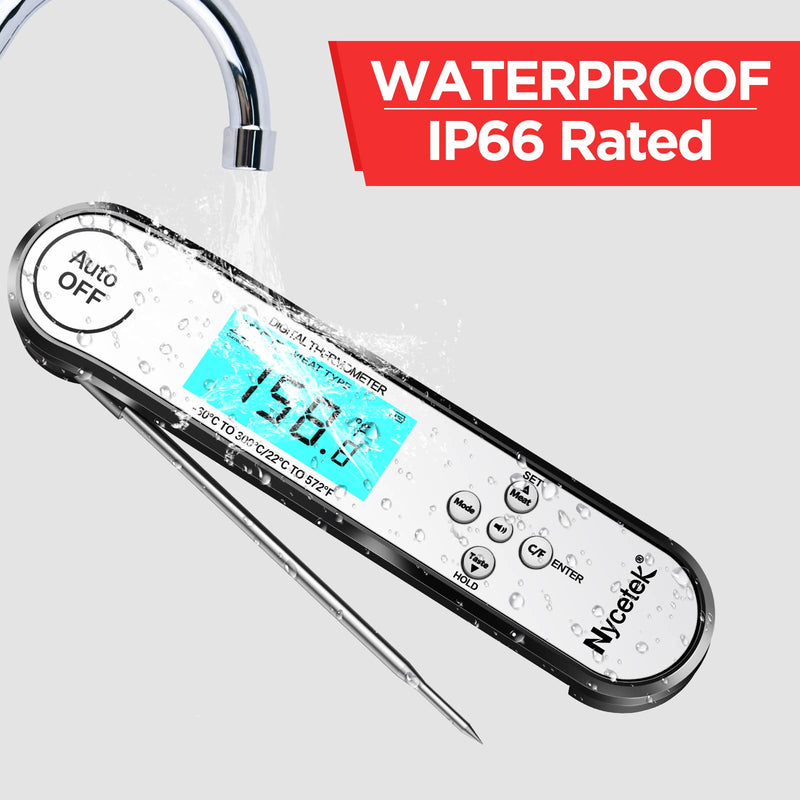 Nycetek Digital Cooking Thermometer, Accurate & Waterproof Instant Read Meat Thermometer with Backlit, Calibration, Probe, Food Thermometer for Kitchen, Grilling, Candy, BBQ, Oil Fry, Baking
